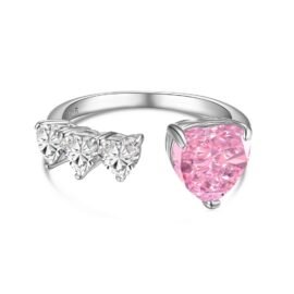 Newest Design Heart Shaped Open Adjustable Ring Jewelry 925 Sterling Silver Pink Cz Zircon Love Wedding Rings For Women