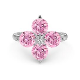 925 Sterling Silver Clover Pink Zirconia Ring, Perfect Combination of Elegance and Luxury