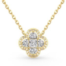 925 Sterling Silver Gold Clover Zirconia Necklace – Classic Elegance, Sparkling Brilliance