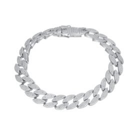 Real 925 Silver 10 MM Cuban Link Chain 16-19CM Bracelet Full Bling Zircon Hip Hop Rock Fine Jewelry For Men Women