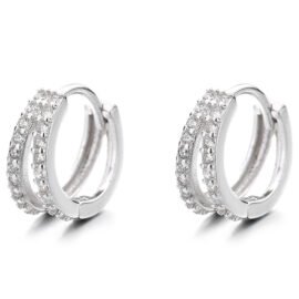 925 sterling silver two double layers zircon gold plated hoop earrings for women