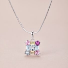 925 Sterling Silver Colorful Zirconia Pendant Necklace Ladies Necklace.