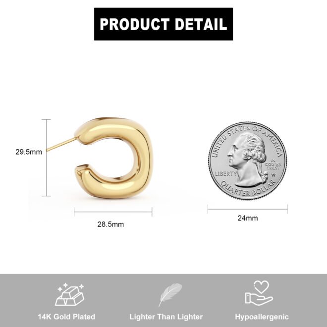 Gold Hoops Earrings for Women, Hypoallergenic Lightweight Earring for Women Jewelry