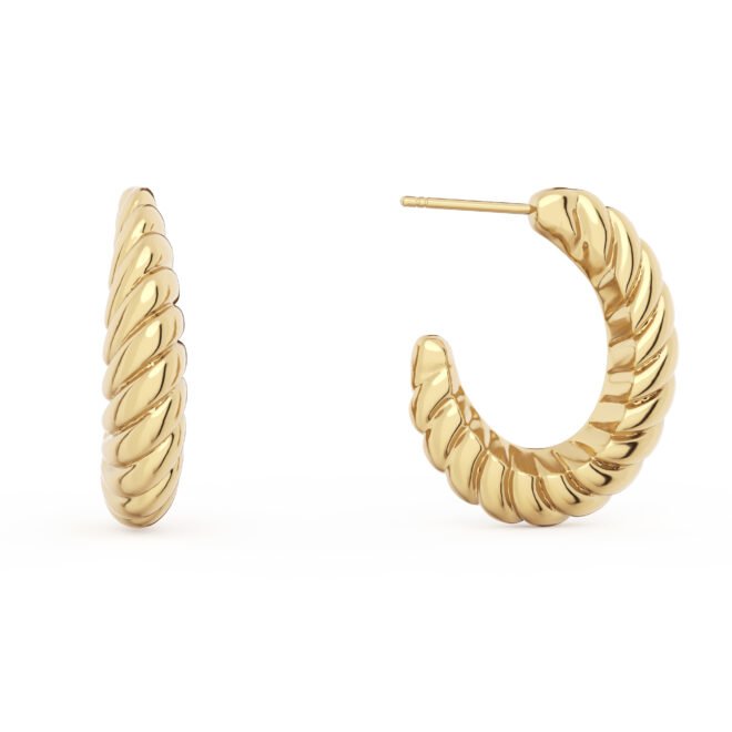 14K Gold Plated Twisted Rope Round Hoop Earrings, Lightweight Huggie Hoops, Hypoallergenic Jewelry Gifts for Women