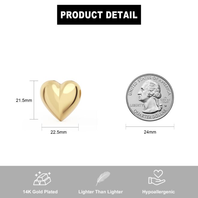 14k Gold Plated Heart Shape Stud Earrings