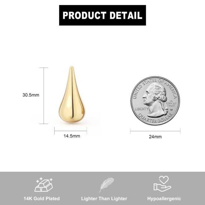 14K Gold Plated Teardrop Earrings Drop for Women, Statement lightweight hoop earrings, Hypoallergenic Jewelry Gifts for Women