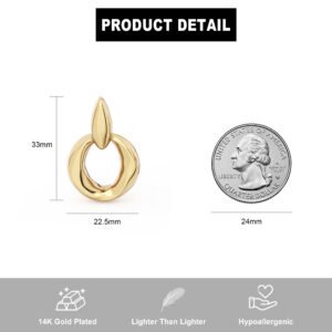 14K Gold Plated Chunky Drop Dangle Door Knocker Earrings for Women, Oval Pull Huggie Hoop Earrings Simple Everyday Jewelry Gifts (Style 4)