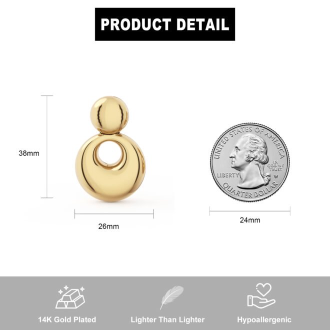 14K Gold Plated Chunky Drop Dangle Door Knocker Earrings for Women, Oval Pull Huggie Hoop Earrings Simple Everyday Jewelry Gifts (Style 1)